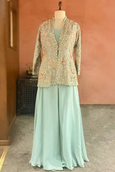 Mint Green Silk Handworked Indo Western Set